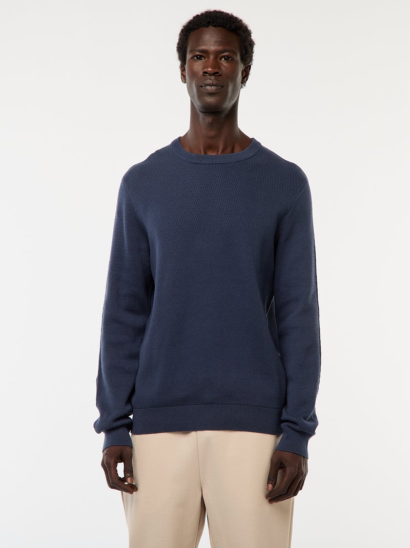 Pull en maille fantaisie à col rond Bleu - Kiabi