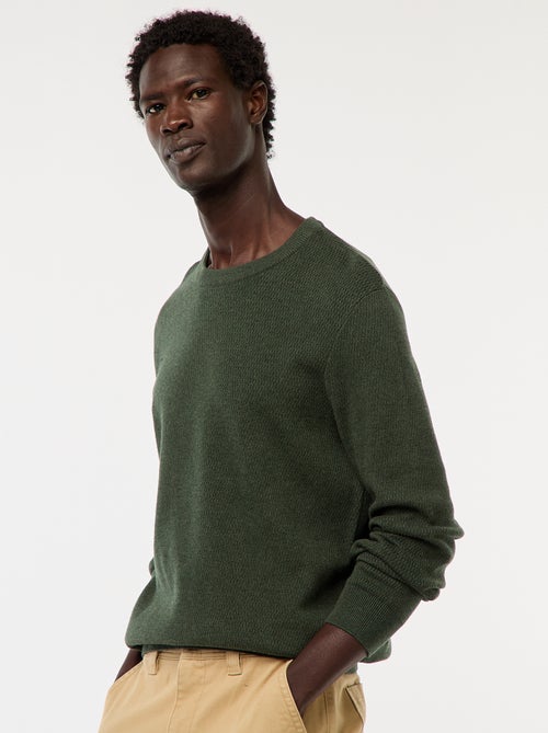 Pull en maille fantaisie à col rond - Kiabi