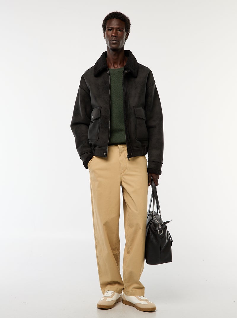 Pull en maille fantaisie à col rond Kaki - Kiabi