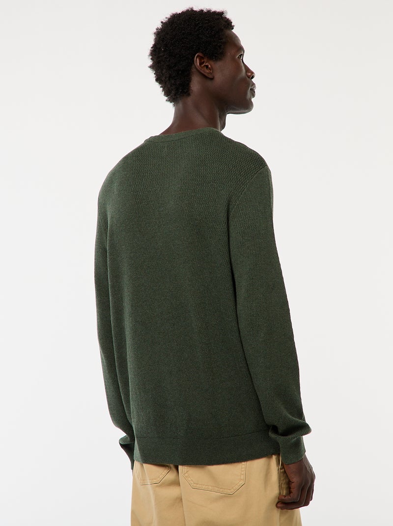 Pull en maille fantaisie à col rond Kaki - Kiabi