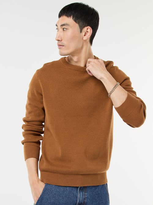 Pull en maille fantaisie à col rond - Kiabi