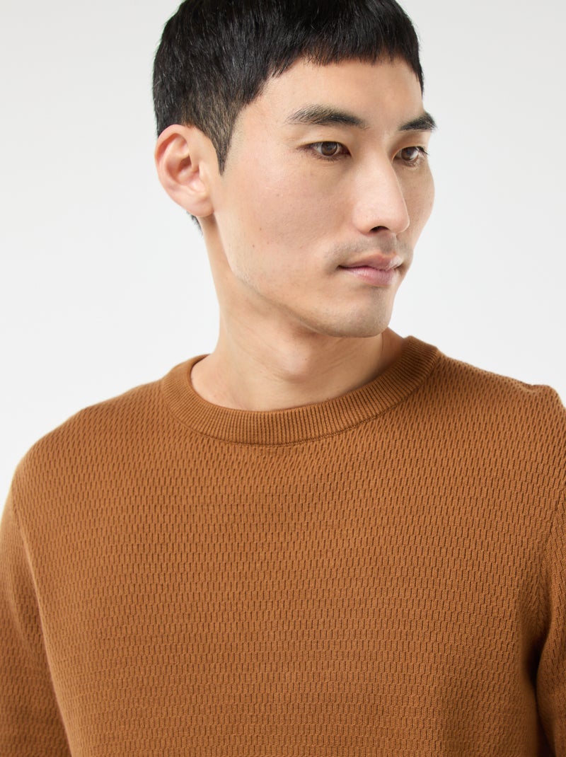 Pull en maille fantaisie à col rond Marron - Kiabi