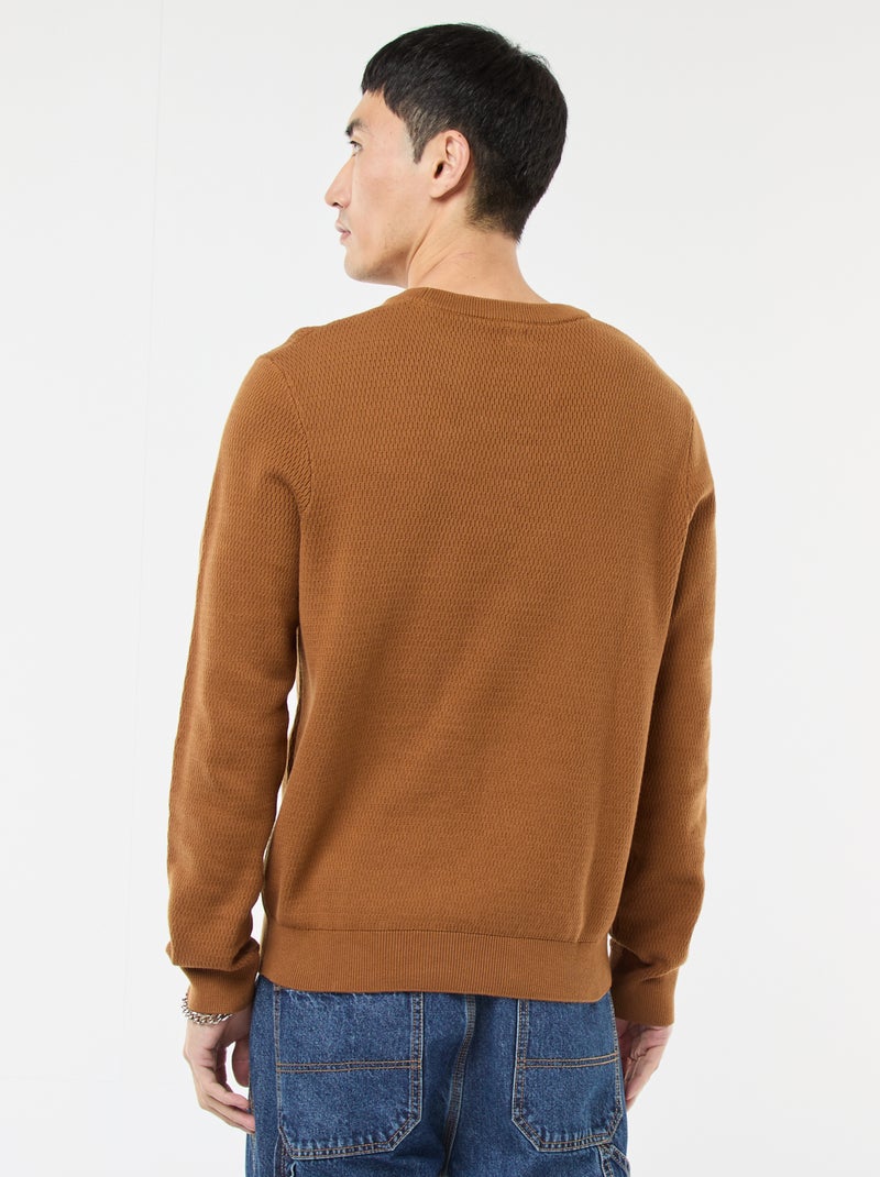 Pull en maille fantaisie à col rond Marron - Kiabi