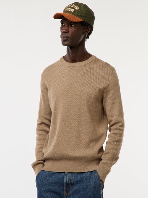 Pull en maille fantaisie à col rond - Kiabi
