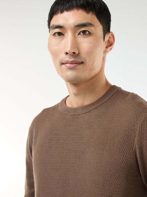 Pull en maille fantaisie à col rond - Kiabi