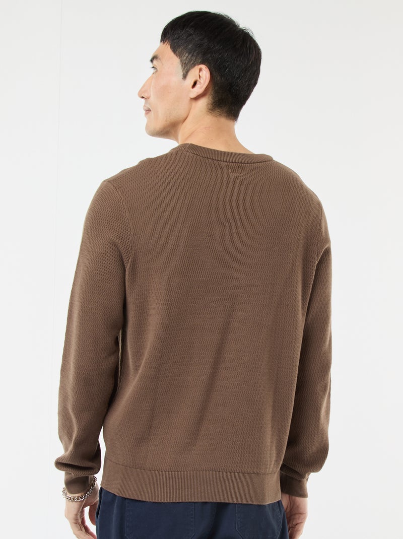 Pull en maille fantaisie à col rond Marron - Kiabi