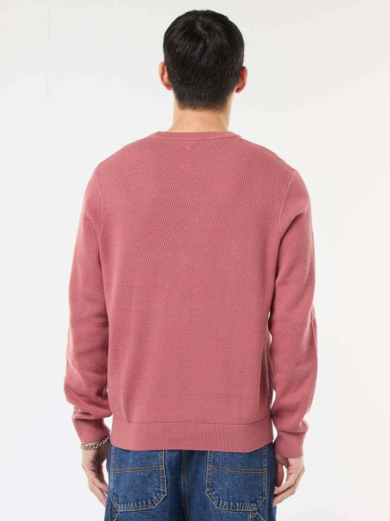 Pull en maille fantaisie à col rond Rose - Kiabi