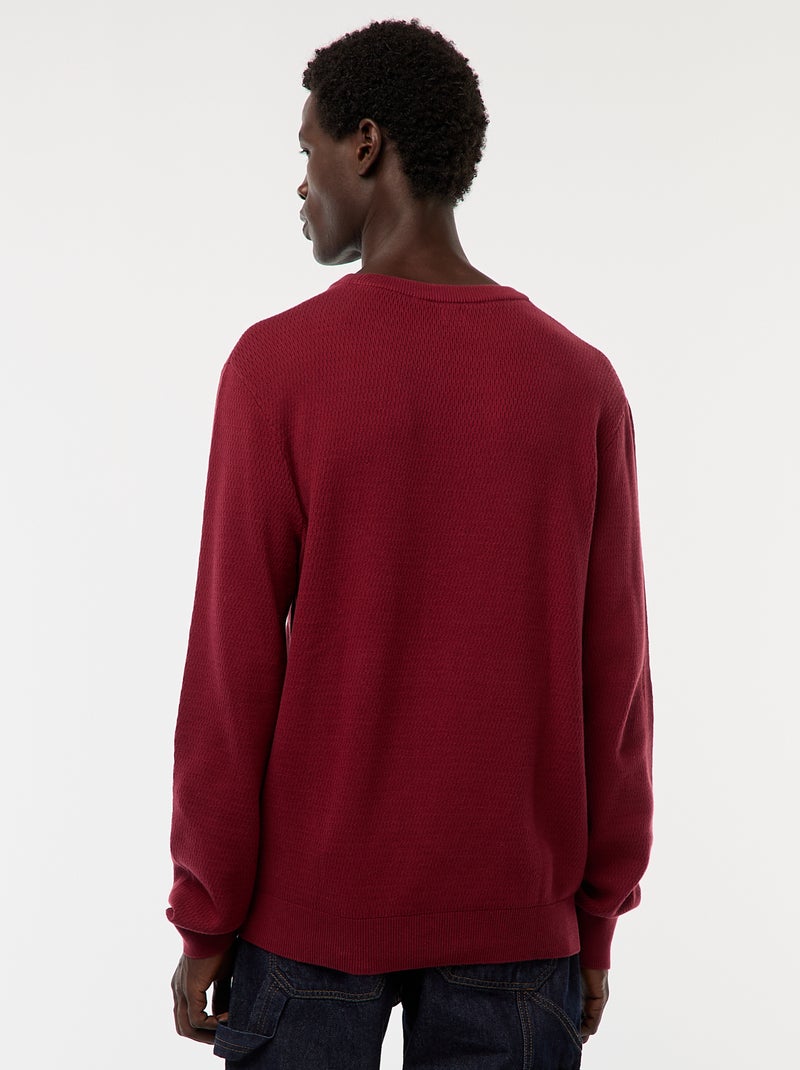Pull en maille fantaisie à col rond Rouge - Kiabi
