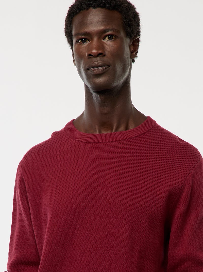 Pull en maille fantaisie à col rond Rouge - Kiabi