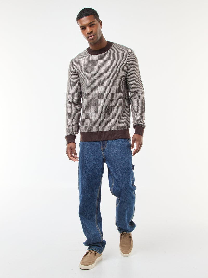 Pull en maille fantaisie col rond Marron - Kiabi