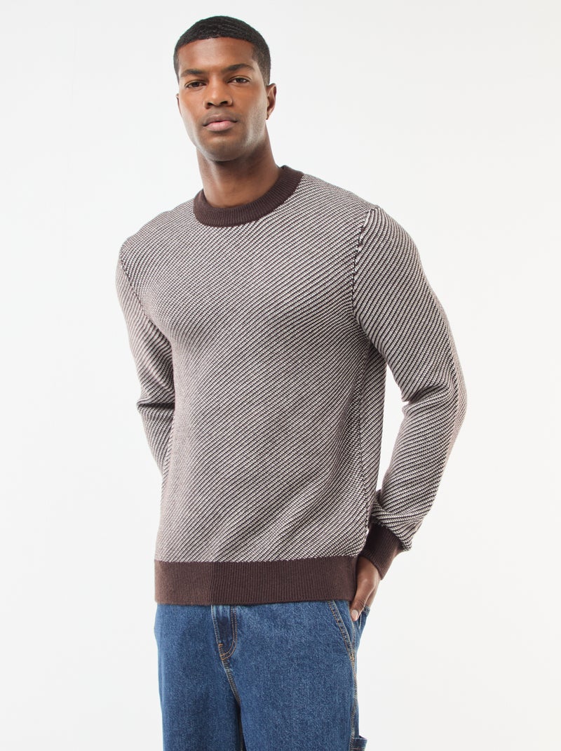 Pull en maille fantaisie col rond Marron - Kiabi