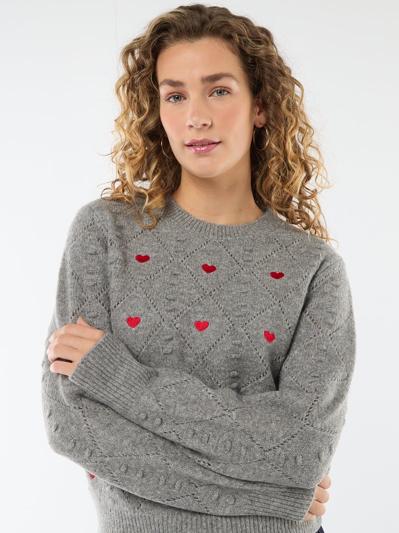 Pull en maille fantaisie Gris - Kiabi