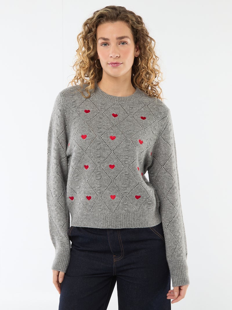 Pull en maille fantaisie Gris - Kiabi