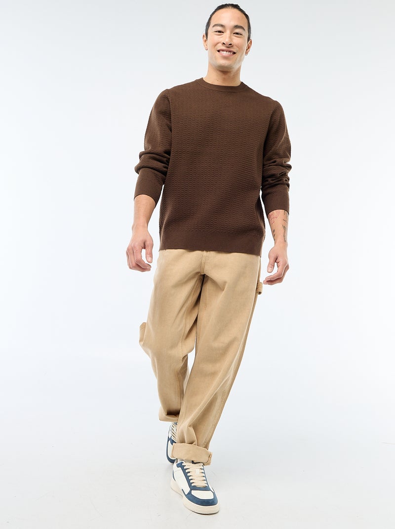 Pull en maille fantaisie Marron - Kiabi