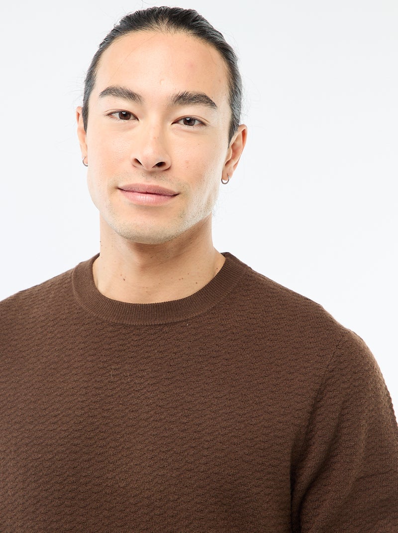 Pull en maille fantaisie Marron - Kiabi