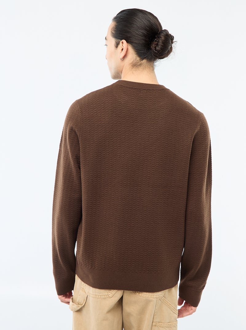 Pull en maille fantaisie Marron - Kiabi
