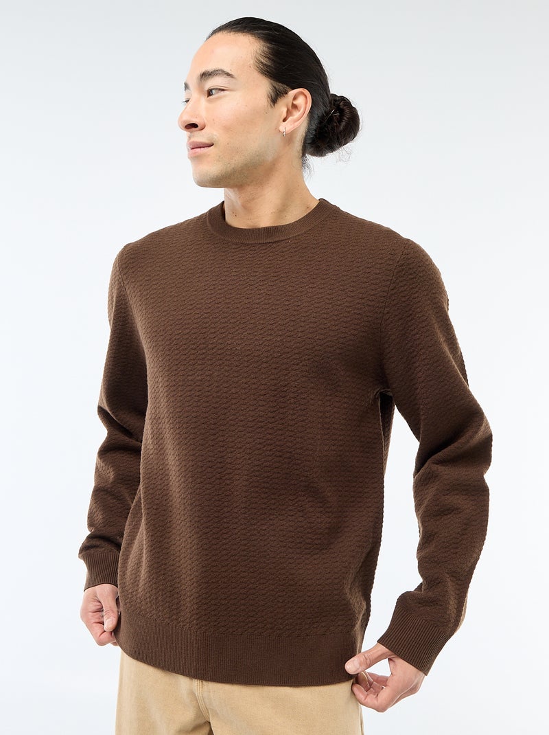 Pull en maille fantaisie Marron - Kiabi