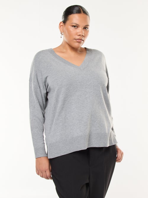 Pull en maille fine avec col V - Kiabi