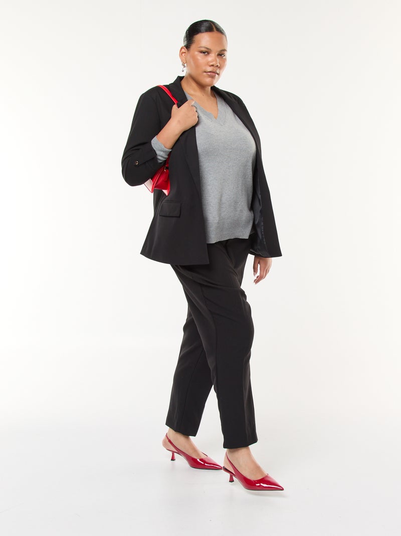 Pull en maille fine avec col V Gris - Kiabi