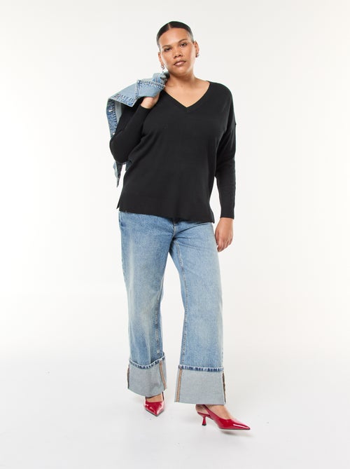 Pull en maille fine avec col V - Kiabi