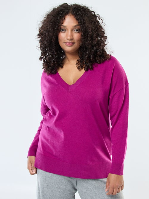 Pull en maille fine avec col V - Kiabi