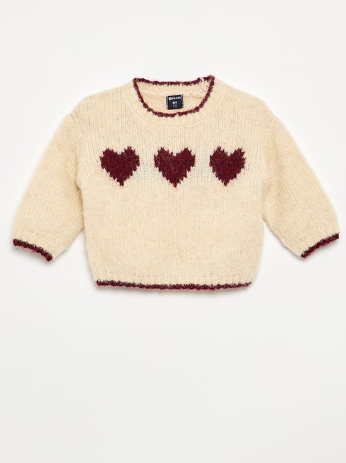 Pull en maille fine jauge imprimé 'cœurs' - Kiabi