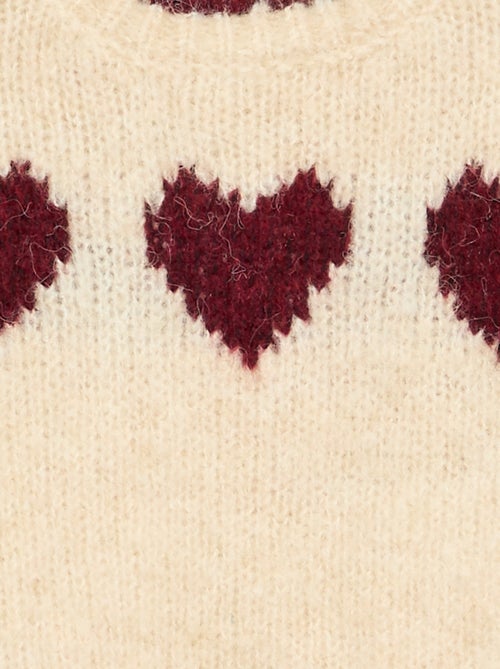 Pull en maille fine jauge imprimé 'cœurs' - Kiabi