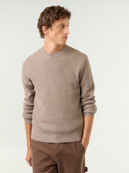 Pull en maille gaufrée à col rond - Kiabi