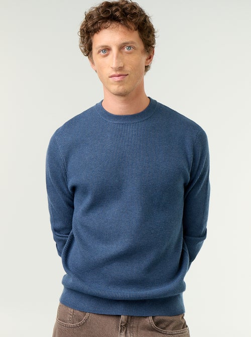 Pull en maille gaufrée à col rond - Kiabi