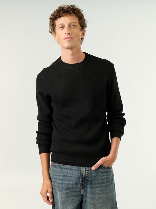 Pull en maille gaufrée à col rond - Kiabi