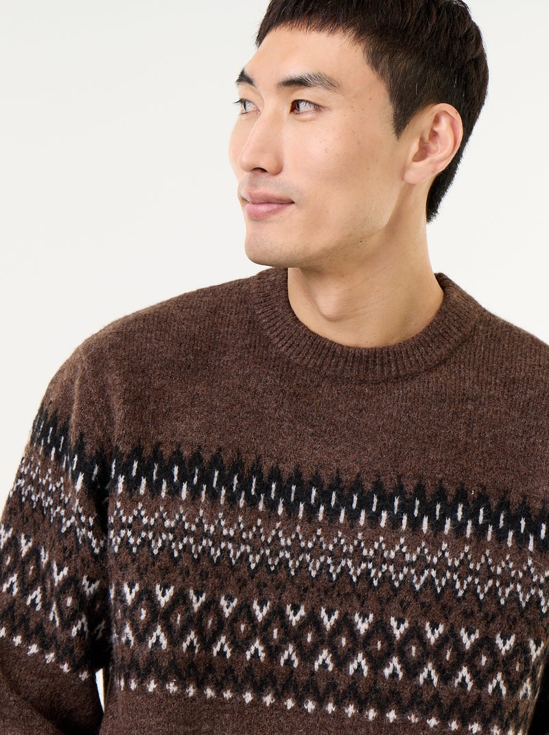 Pull en maille grosse jauge - Noël Marron - Kiabi