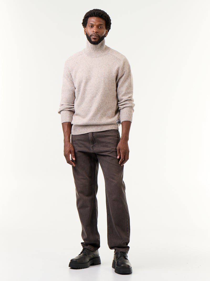 Pull en maille grosse jauge à col montant Beige - Kiabi