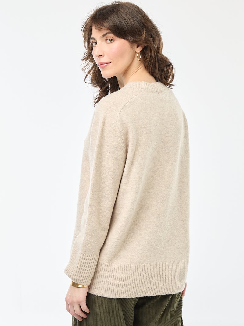 Pull en maille grosse jauge à col rond Beige - Kiabi