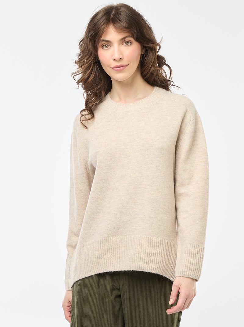 Pull en maille grosse jauge à col rond Beige - Kiabi