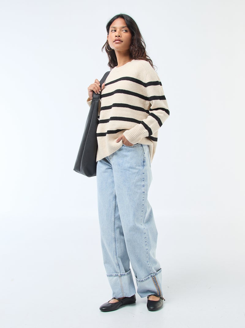 Pull en maille grosse jauge à col rond Beige - Kiabi