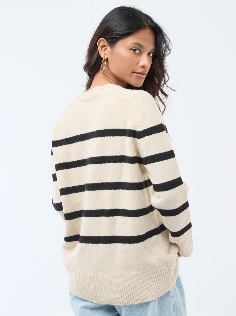 Pull en maille grosse jauge à col rond Beige - Kiabi