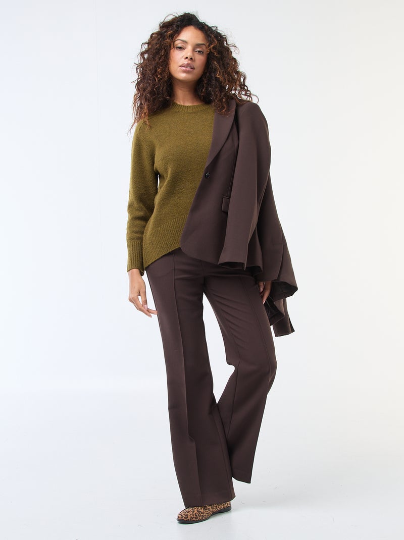 Pull en maille grosse jauge à col rond Kaki - Kiabi