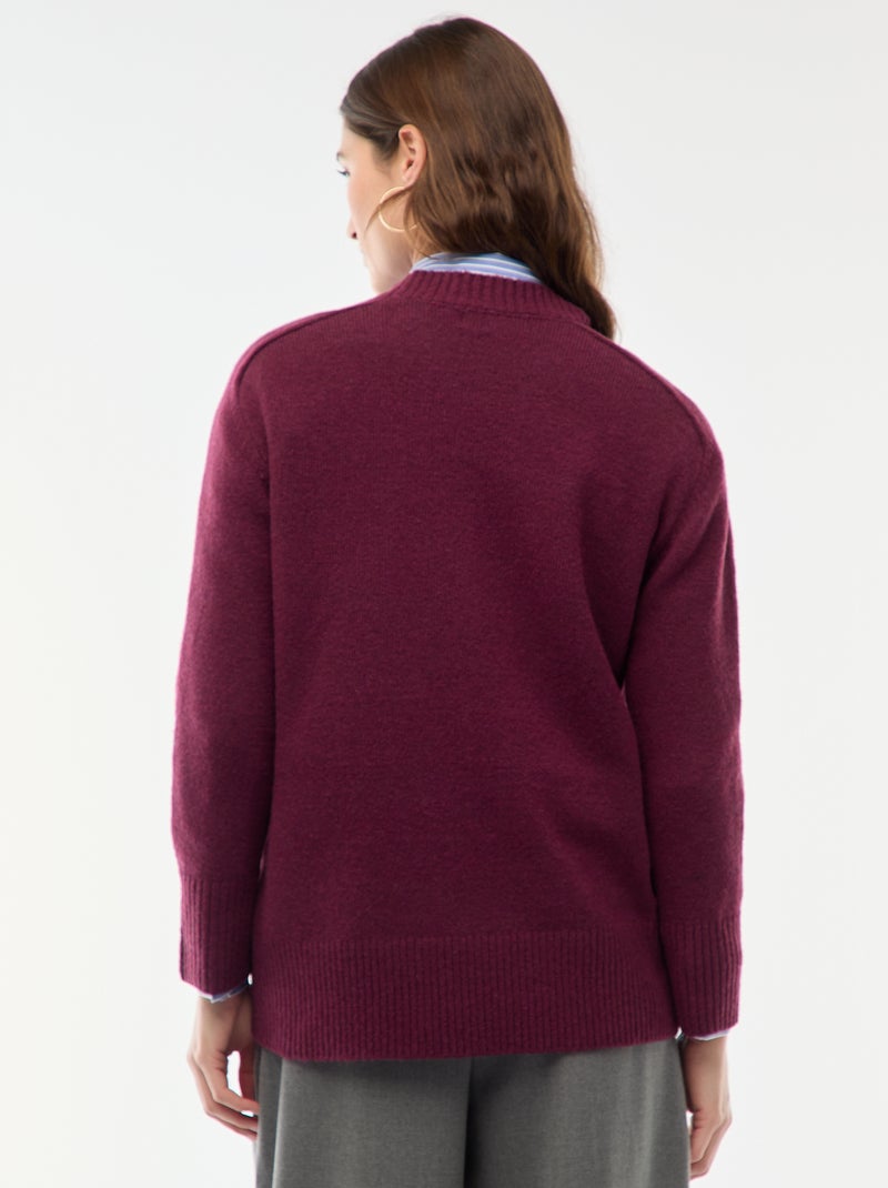 Pull en maille grosse jauge à col rond Rouge - Kiabi