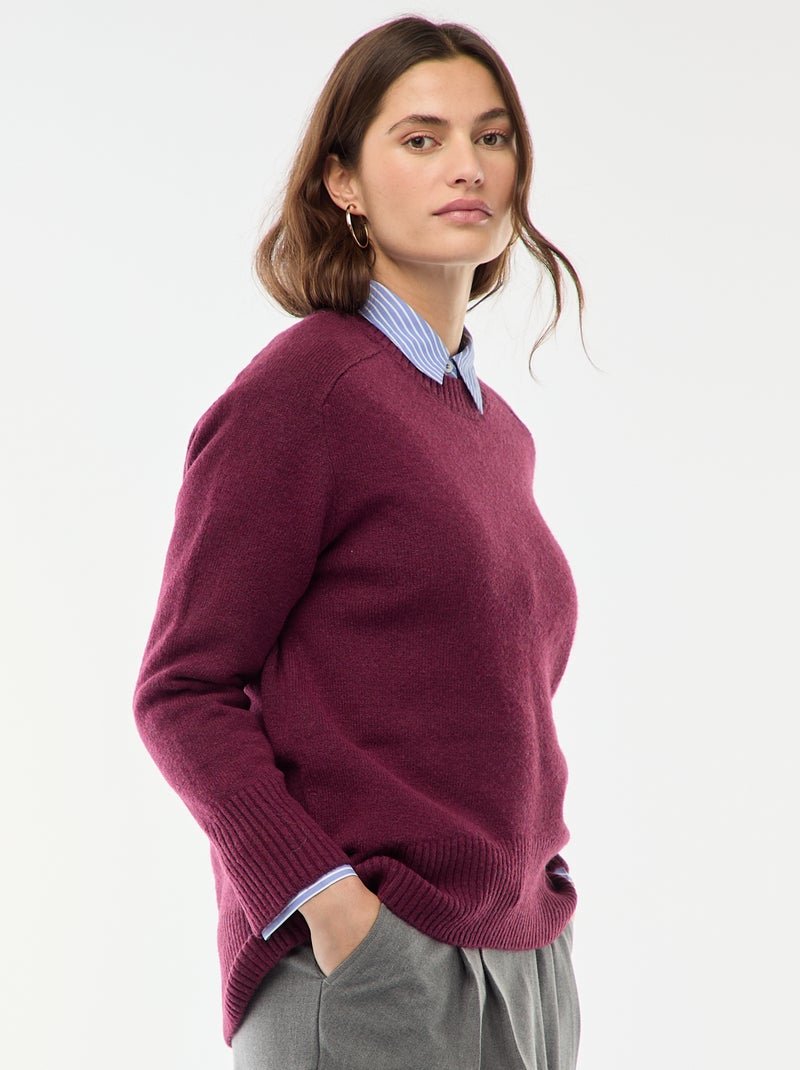 Pull en maille grosse jauge à col rond Rouge - Kiabi