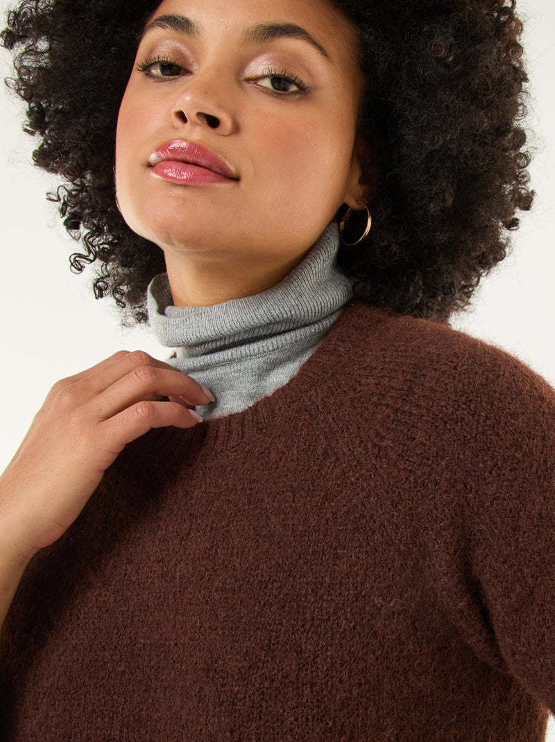 Pull en maille grosse jauge à manches courtes Marron - Kiabi