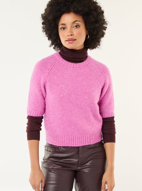 Pull en maille grosse jauge à manches courtes - Kiabi