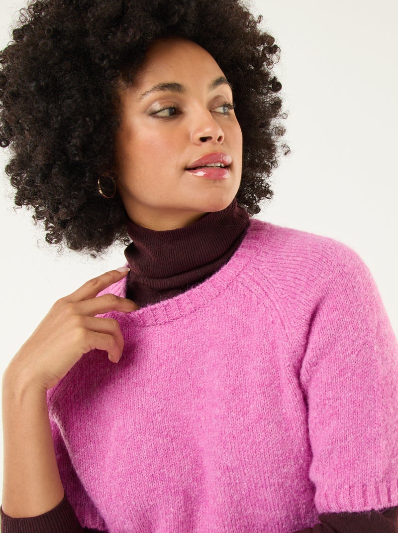 Pull en maille grosse jauge à manches courtes Rose - Kiabi