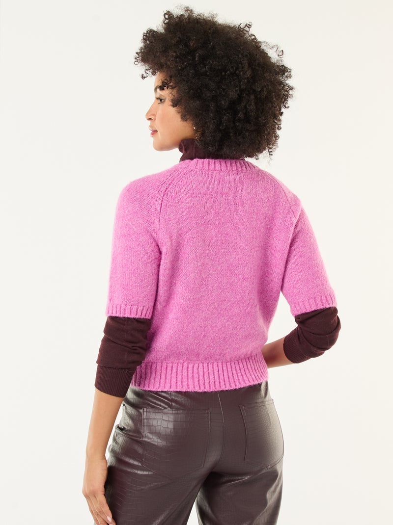 Pull en maille grosse jauge à manches courtes Rose - Kiabi