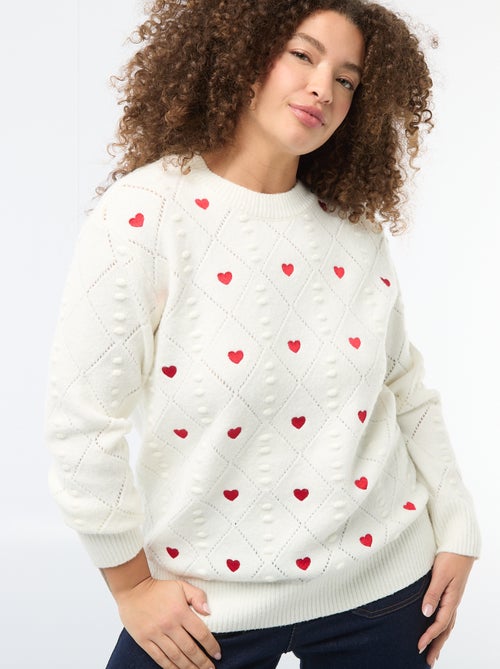 Pull en maille grosse jauge avec motif à 'cœur' - Kiabi