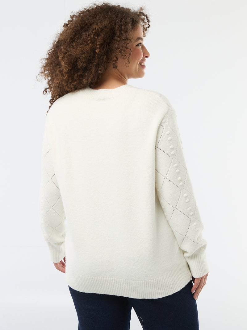 Pull en maille grosse jauge avec motif à 'cœur' Blanc - Kiabi