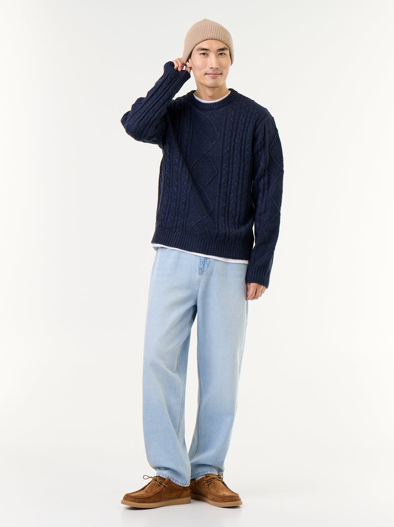 Pull en maille grosse jauge avec torsades - Noël Bleu - Kiabi