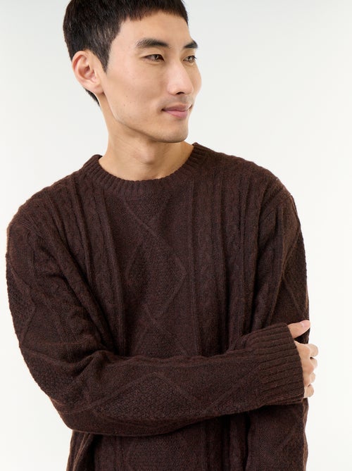 Pull en maille grosse jauge avec torsades - Kiabi