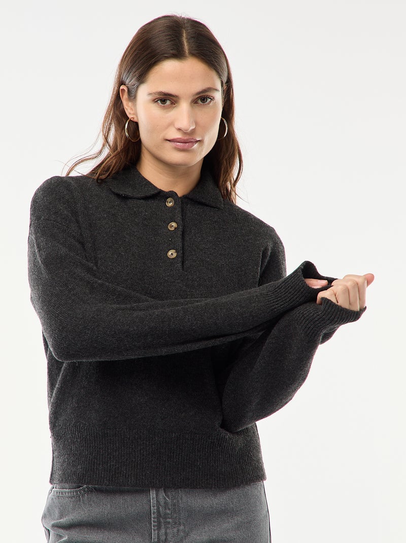 Pull en maille grosse jauge avec un col polo Gris - Kiabi