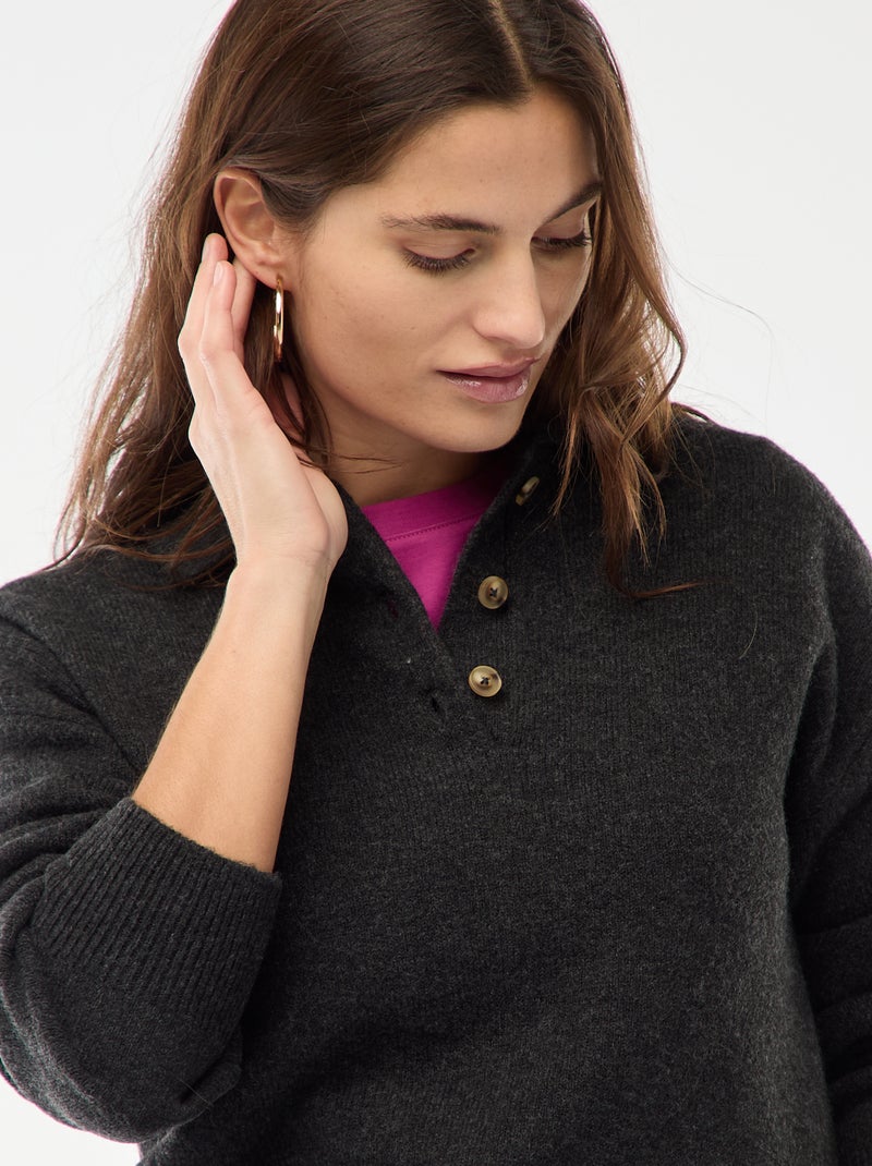 Pull en maille grosse jauge avec un col polo Gris - Kiabi