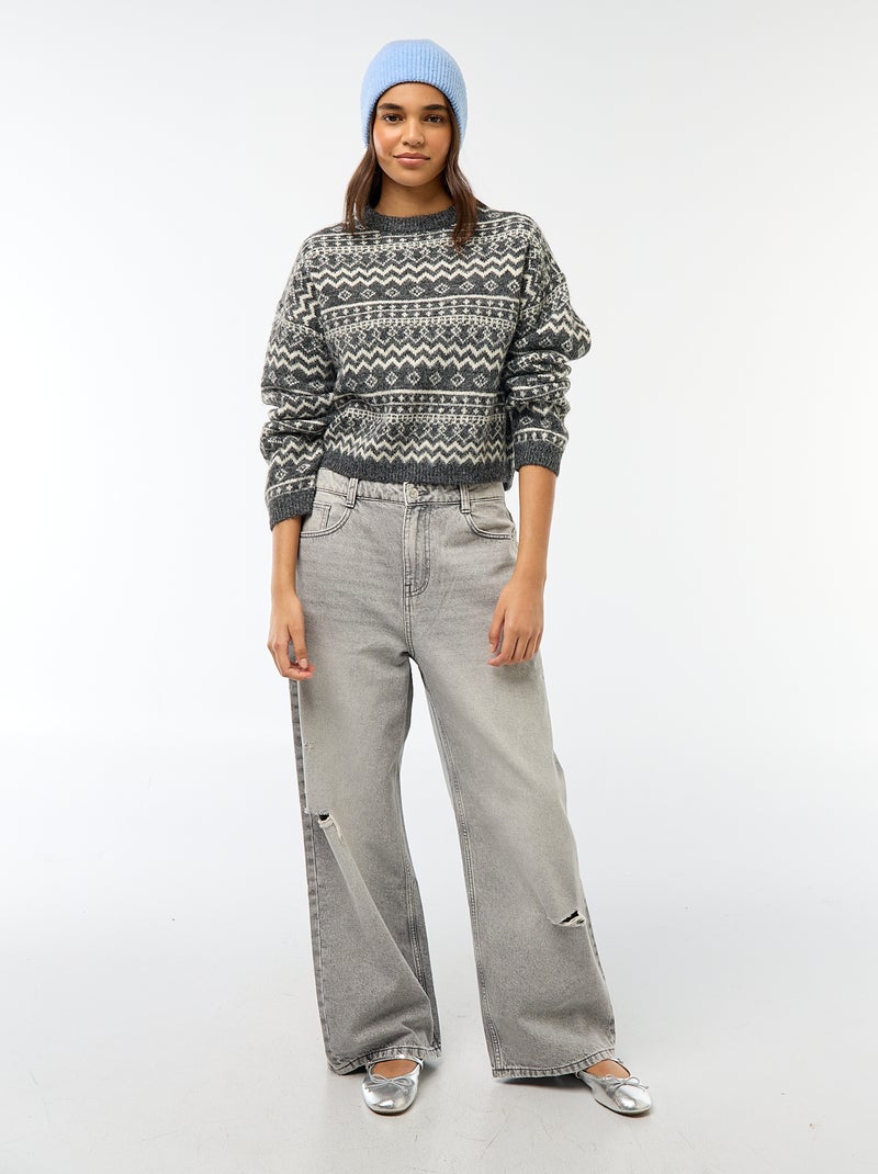 Pull en maille grosse jauge col rond Marron - Kiabi